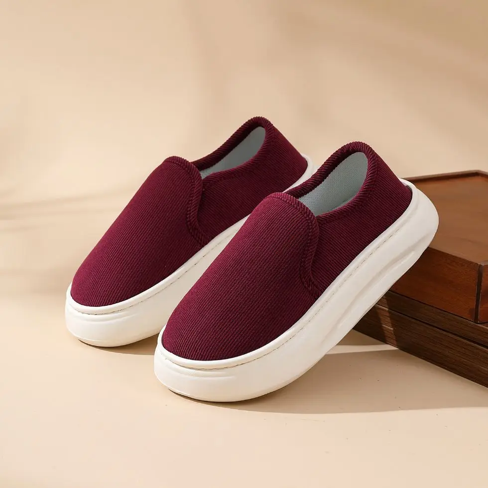 Casual Style Thick-Soled Cloth Shoes for Men and Women, Breathable Slip-On Black Lazy Shoes, Comfortable, Non-Slip, Sweat-Absorbent, Hemp-Soled, Spring and Autumn Style