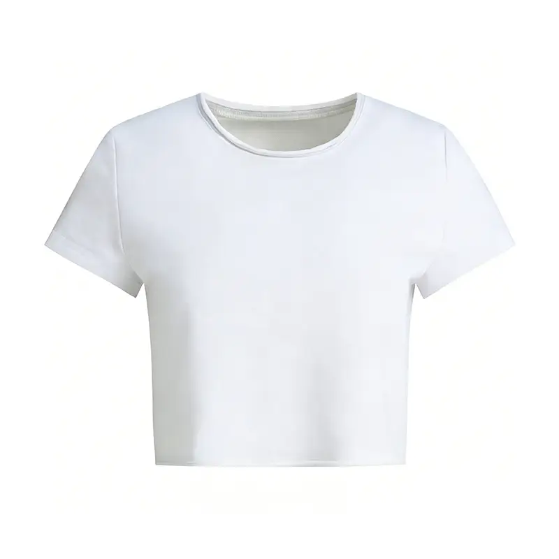 Short Hemmed T-Shirt for Women, Summer Simple Basic Style, Round Neck, Regular Shoulder, Short Sleeves, Slim-Fit Casual Top - Image 2