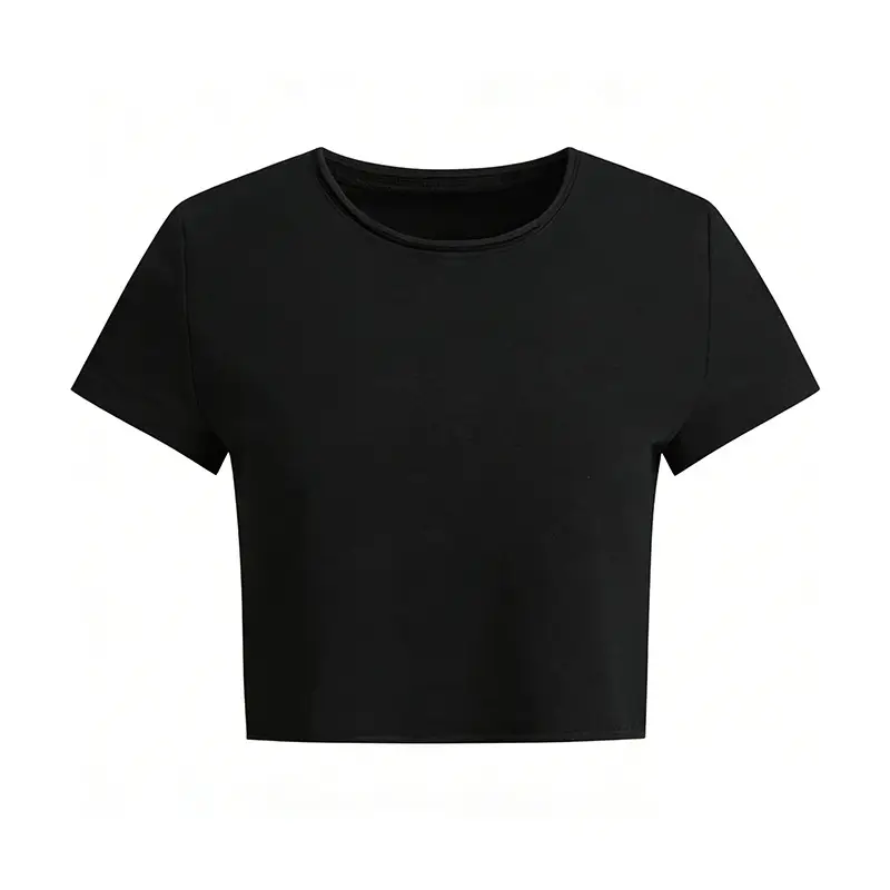 Short Hemmed T-Shirt for Women, Summer Simple Basic Style, Round Neck, Regular Shoulder, Short Sleeves, Slim-Fit Casual Top - Image 3
