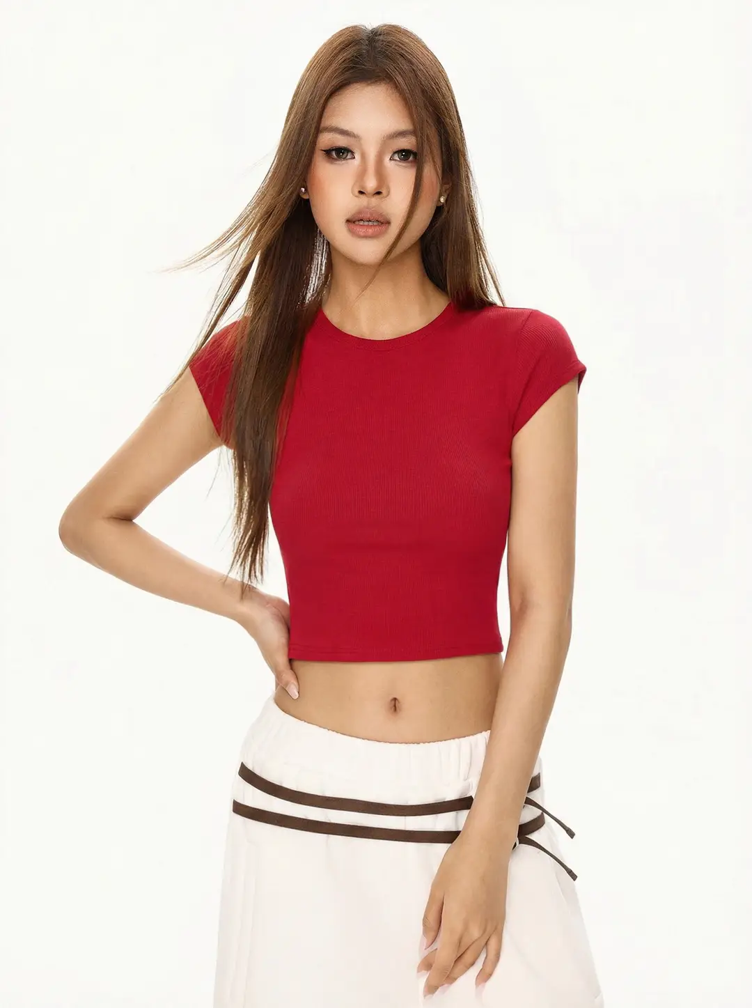 Hot Girl Slim-Fit Crop Top Short-Sleeve T-Shirt for Women, Summer American Style, Regular Shoulder, Round Neck, Short Top — feature 9