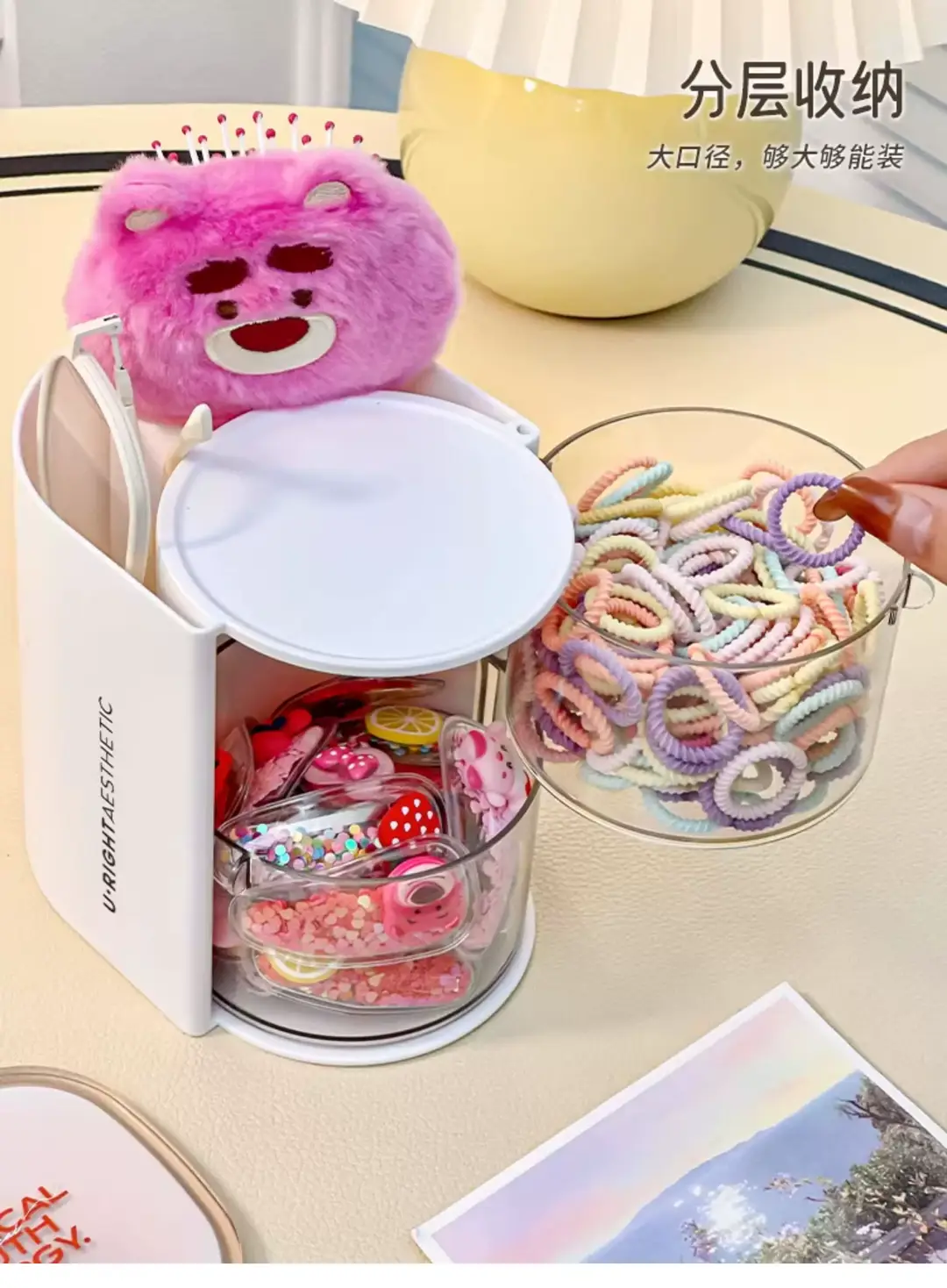 Children's Hair Accessories Storage Box Dopamine Baby Hair Clips Hairbands Elastic Bands Organizer Cute Desktop Jewelry Box for Little Girls — feature 5