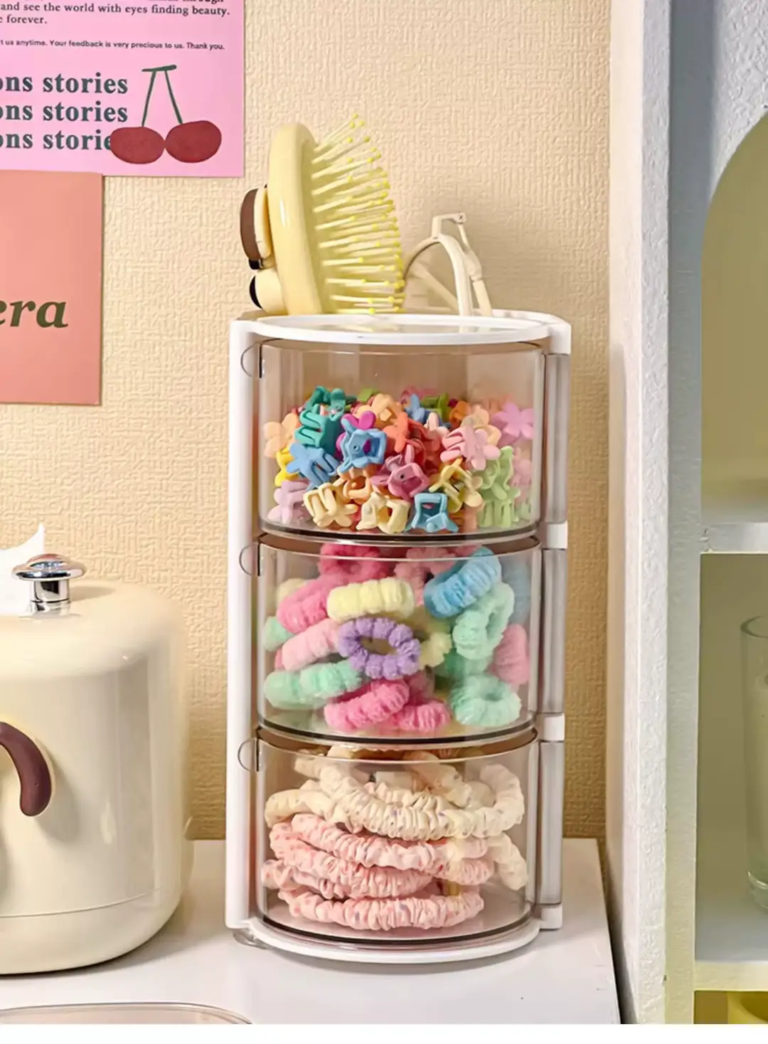 Children's Hair Accessories Storage Box Dopamine Baby Hair Clips Hairbands Elastic Bands Organizer Cute Desktop Jewelry Box for Little Girls — feature 8