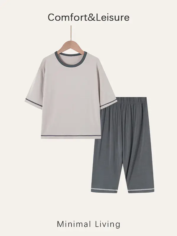 Children's Home Wear Pajama Set with Three-Quarter Sleeves, Air-Conditioned Clothing for Babies, Boys and Girls, New Pajama Set for Older Children - Image 9