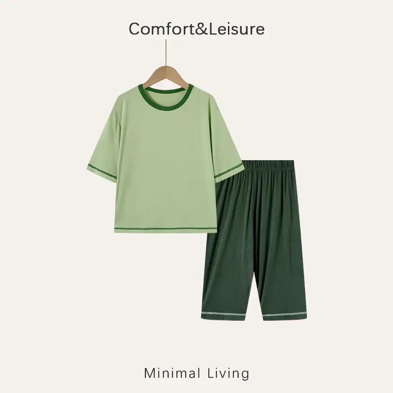 Children's Home Wear Pajama Set with Three-Quarter Sleeves, Air-Conditioned Clothing for Babies, Boys and Girls, New Pajama Set for Older Children - Image 2
