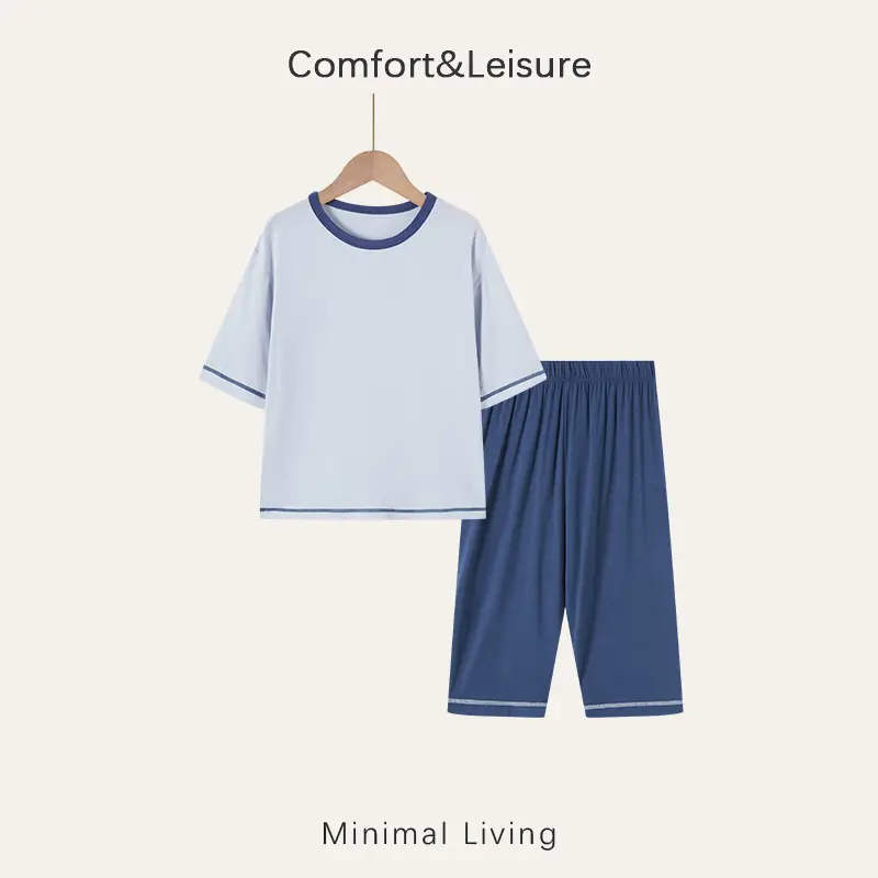 Children's Home Wear Pajama Set with Three-Quarter Sleeves, Air-Conditioned Clothing for Babies, Boys and Girls, New Pajama Set for Older Children - Image 4