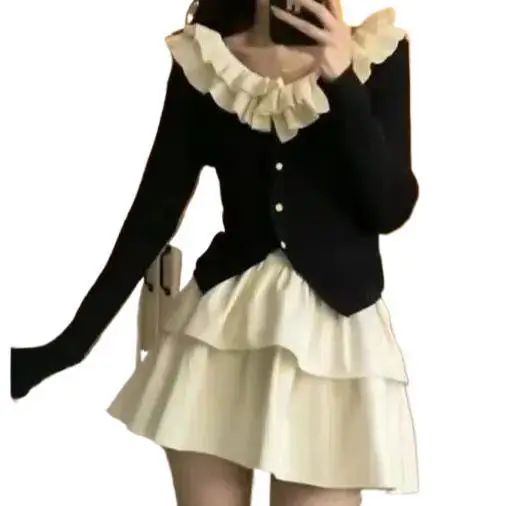 New Style Elegant Short Sun-Protective Top Two-Piece Set with High-Waisted New Leather Cake Skirt Outfit for Women