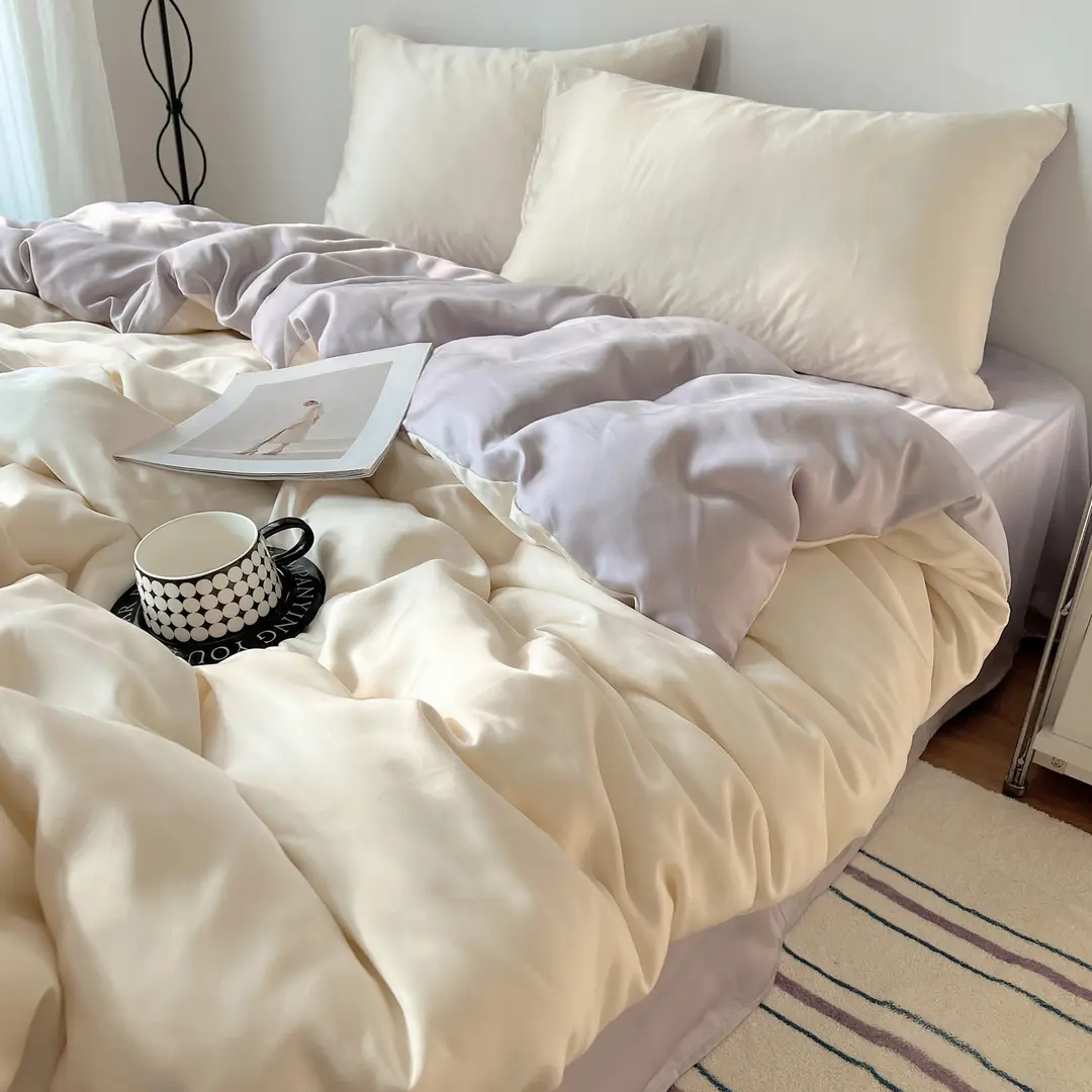 2026 New Ice Silk Four-Piece Set, Skin-Friendly and Comfortable, Suitable for Home Bedroom and Student Dormitory, Bed Sheet and Duvet Cover, Machine Washable