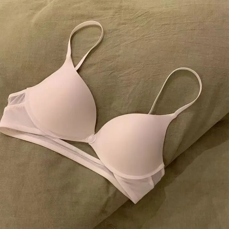 Youthful Nylon Front-Clasp Push-Up Bra, Seamless, for Small Busts, No Empty Cups, Deep Backless, Beautiful Back, Summer Bra