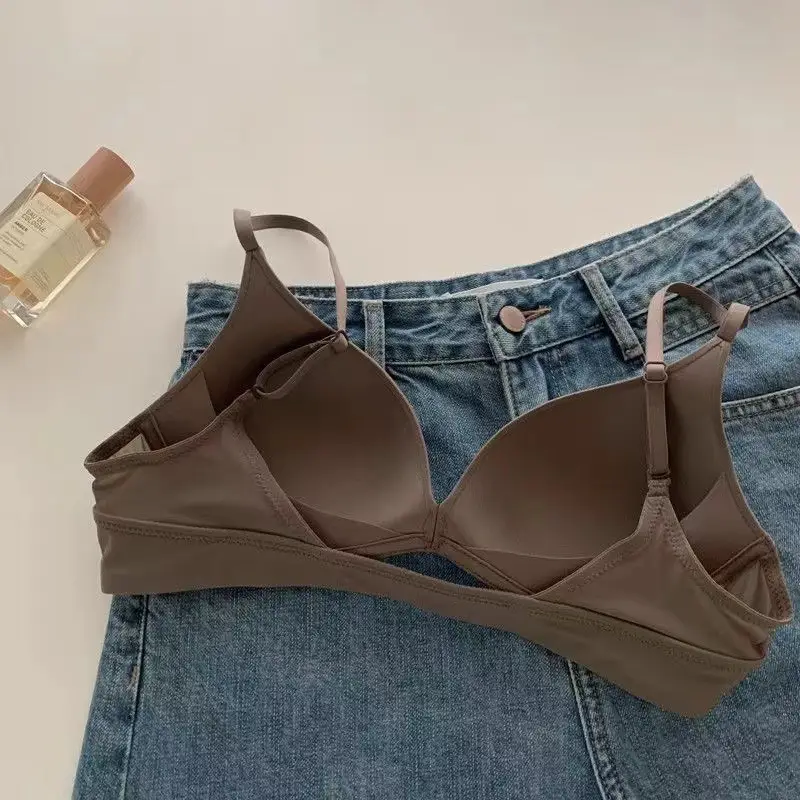 Youthful Nylon Front-Clasp Push-Up Bra, Seamless, for Small Busts, No Empty Cups, Deep Backless, Beautiful Back, Summer Bra