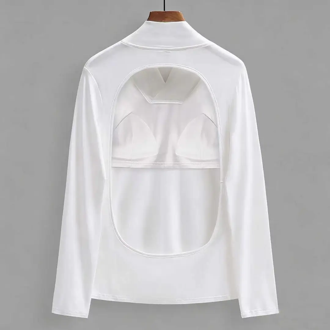 Women's Back-Exposing Top for Sunbathing, Loose Long-Sleeve Sunbathing T-Shirt, Round Neck V-Neck, Artistic Retro Style — feature 18