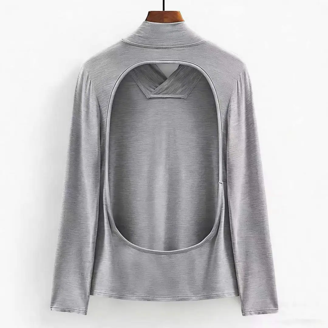 Women's Back-Exposing Top for Sunbathing, Loose Long-Sleeve Sunbathing T-Shirt, Round Neck V-Neck, Artistic Retro Style — feature 19