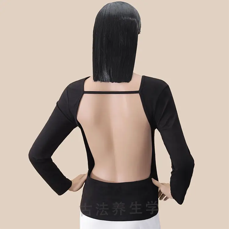 Women's Back-Exposing Top for Sunbathing, Loose Long-Sleeve Sunbathing T-Shirt, Round Neck V-Neck, Artistic Retro Style — feature 3