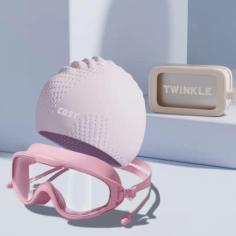 New Style Swimming Cap for Women with Long Hair, Waterproof and Non-Tightening, Men's Silicone Enlarged Professional Swimming Cap and Goggles Set
