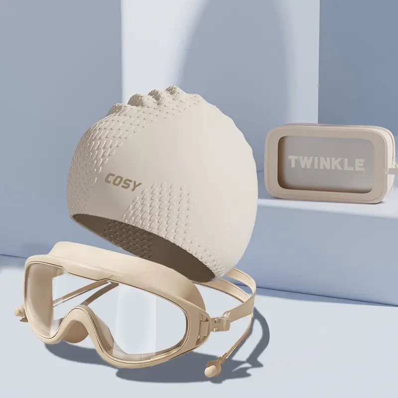 New Style Swimming Cap for Women with Long Hair, Waterproof and Non-Tightening, Men's Silicone Enlarged Professional Swimming Cap and Goggles Set