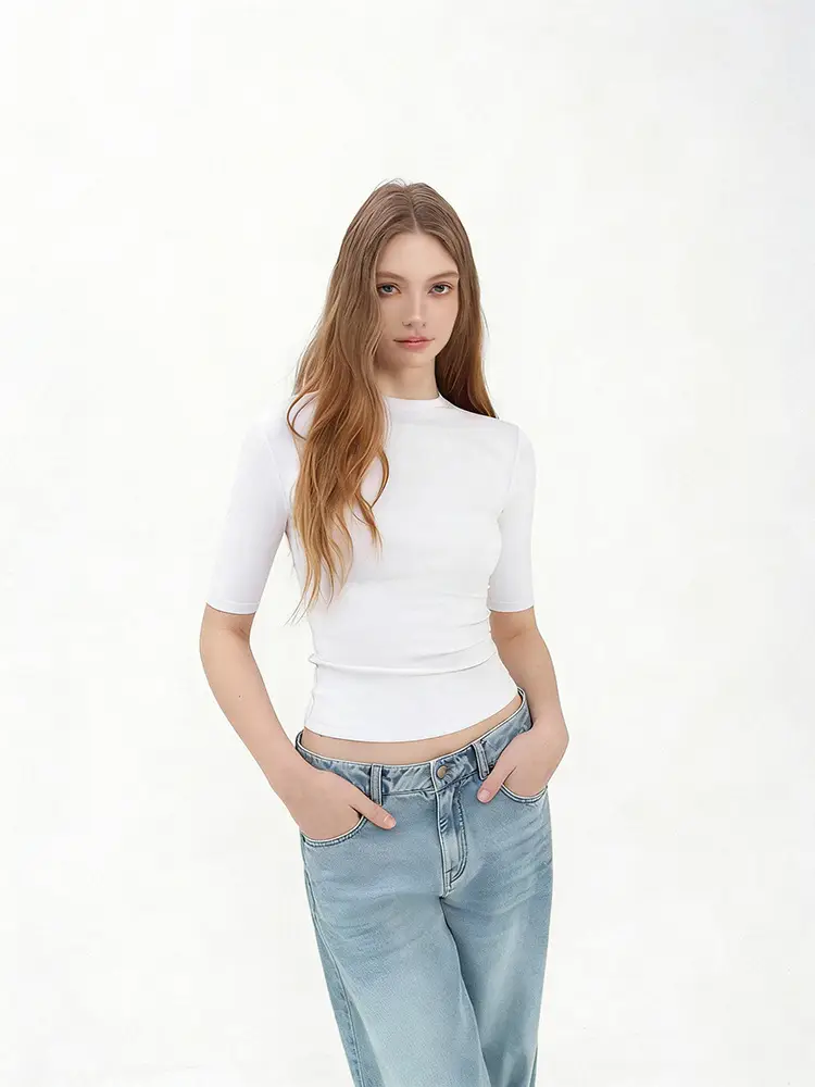 Women's Slim-Fit Round Neck Mid-Sleeve T-Shirt, Flattering and Versatile, Solid Color, Simple Design, Spring/Summer 2026 — feature 7