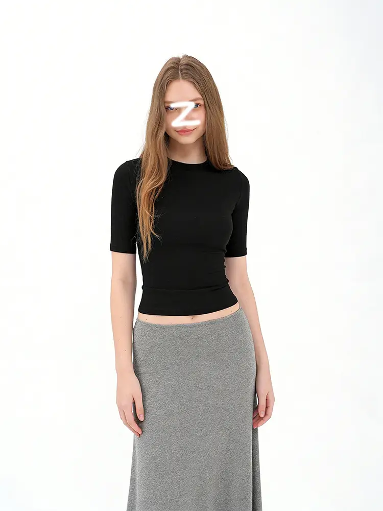 Women's Slim-Fit Round Neck Mid-Sleeve T-Shirt, Flattering and Versatile, Solid Color, Simple Design, Spring/Summer 2026 — feature 8