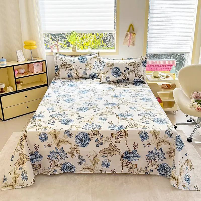 Cross-Border Trade Thickened Aloe Vera Cotton Bed Sheet Single Piece Brushed Fabric Bed Sheet for Student Dormitory and Home Use Double Bed Cover