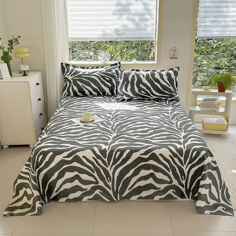 Cross-Border Trade Thickened Aloe Vera Cotton Bed Sheet Single Piece Brushed Fabric Bed Sheet for Student Dormitory and Home Use Double Bed Cover