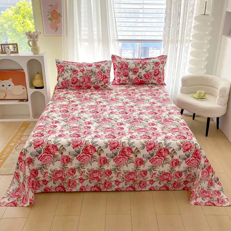 Cross-Border Trade Thickened Aloe Vera Cotton Bed Sheet Single Piece Brushed Fabric Bed Sheet for Student Dormitory and Home Use Double Bed Cover