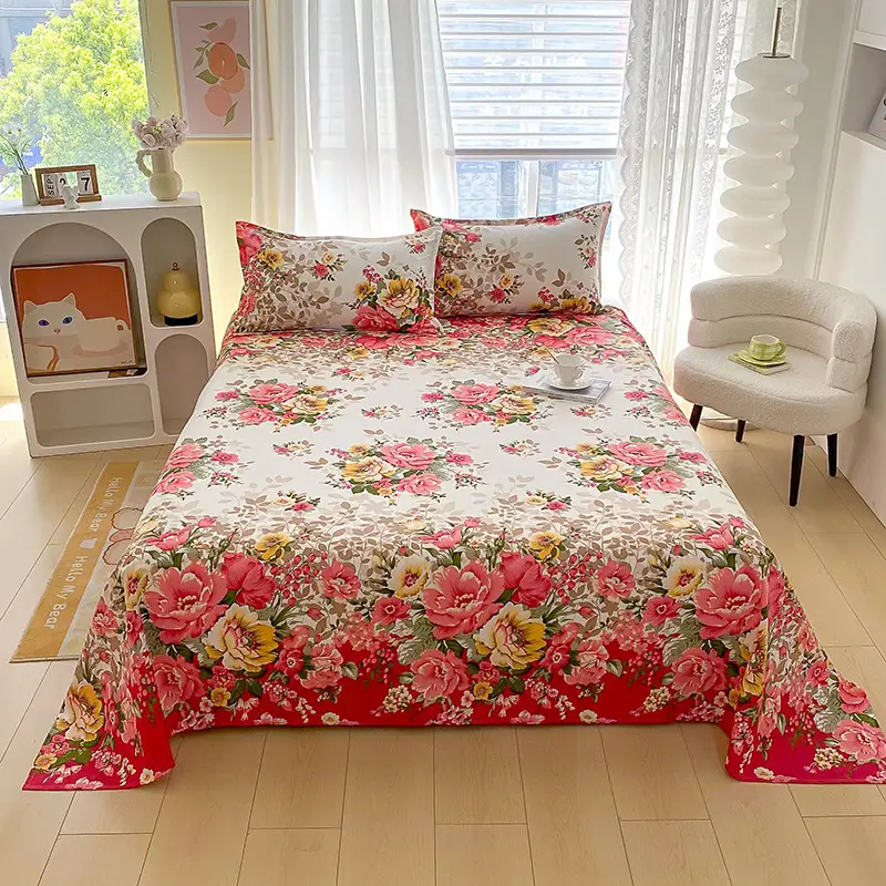 Cross-Border Trade Thickened Aloe Vera Cotton Bed Sheet Single Piece Brushed Fabric Bed Sheet for Student Dormitory and Home Use Double Bed Cover