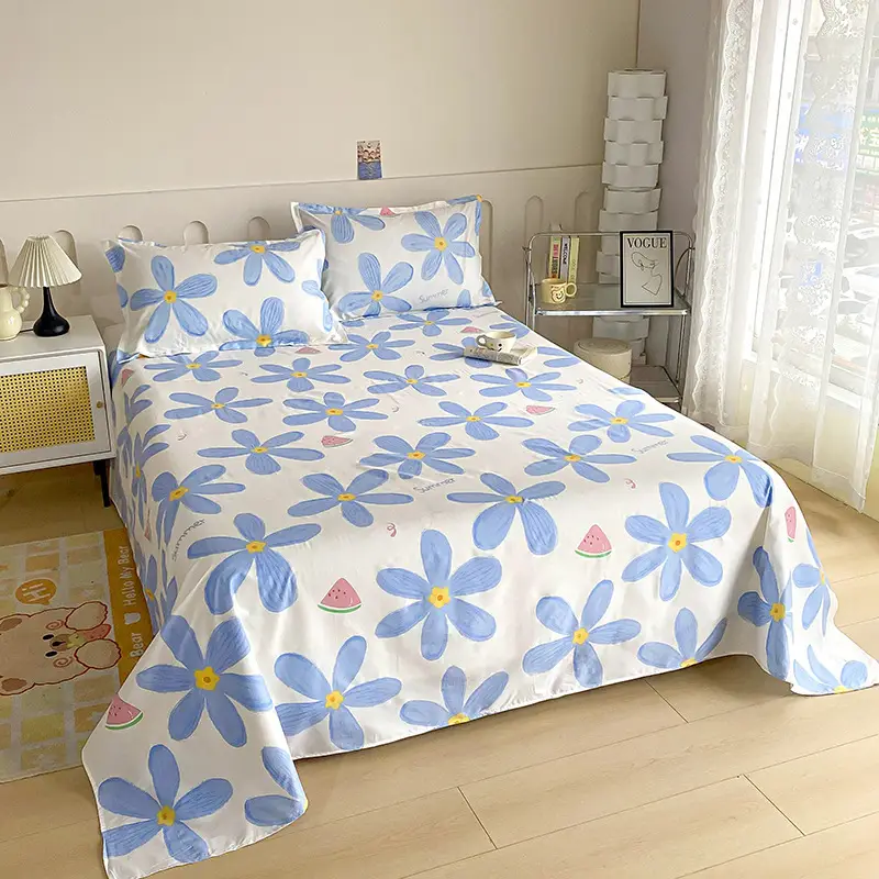 Cross-Border Trade Thickened Aloe Vera Cotton Bed Sheet Single Piece Brushed Fabric Bed Sheet for Student Dormitory and Home Use Double Bed Cover