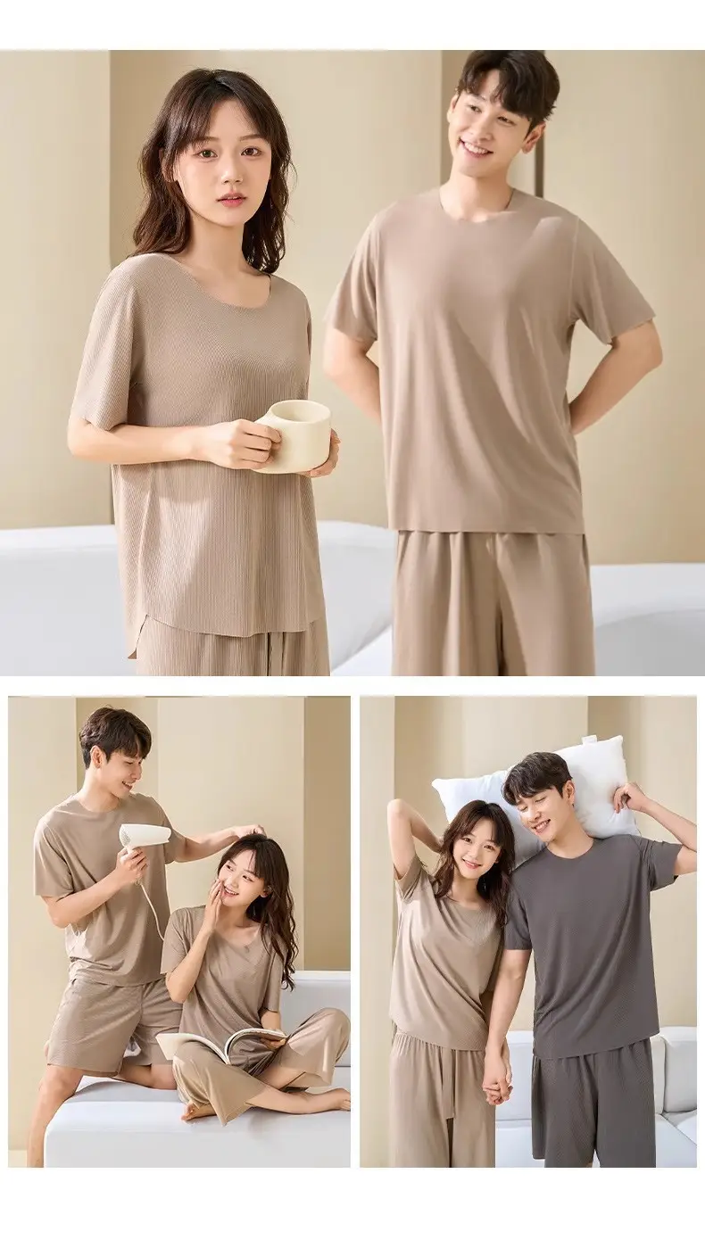 Plus-Size Summer Ice Silk Pajamas Two-Piece Short-Sleeve Set for Women, New Style Loungewear, Casual Loose Wide-Leg Pants Sleepwear — feature 27