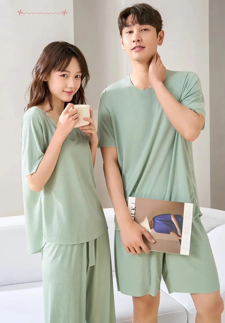 Plus-Size Summer Ice Silk Pajamas Two-Piece Short-Sleeve Set for Women, New Style Loungewear, Casual Loose Wide-Leg Pants Sleepwear — feature 8