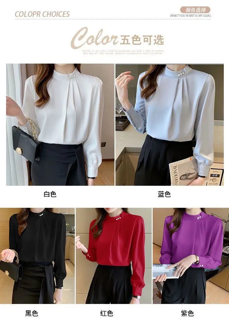 White Fashionable Women's Shirt, Autumn 2026 New Style, Professional Chiffon Blouse, Stylish Loose Fit, Slimming Long-Sleeve Top — feature 12