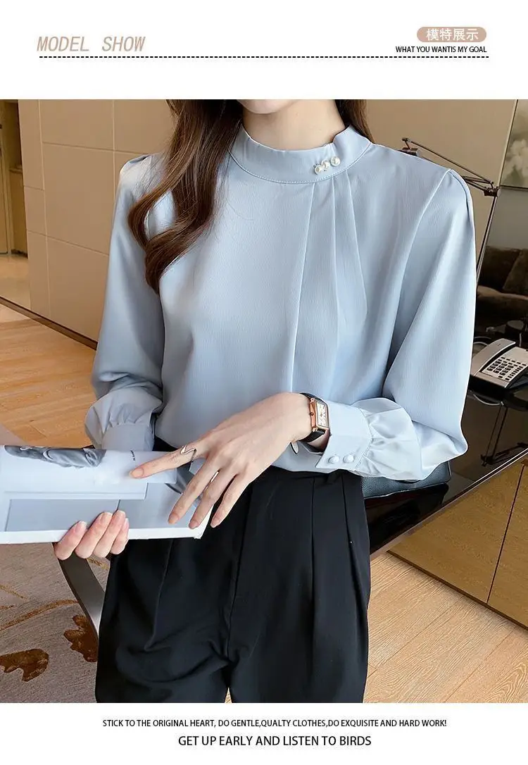 White Fashionable Women's Shirt, Autumn 2026 New Style, Professional Chiffon Blouse, Stylish Loose Fit, Slimming Long-Sleeve Top — feature 13