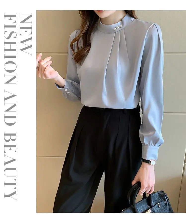 White Fashionable Women's Shirt, Autumn 2026 New Style, Professional Chiffon Blouse, Stylish Loose Fit, Slimming Long-Sleeve Top — feature 14