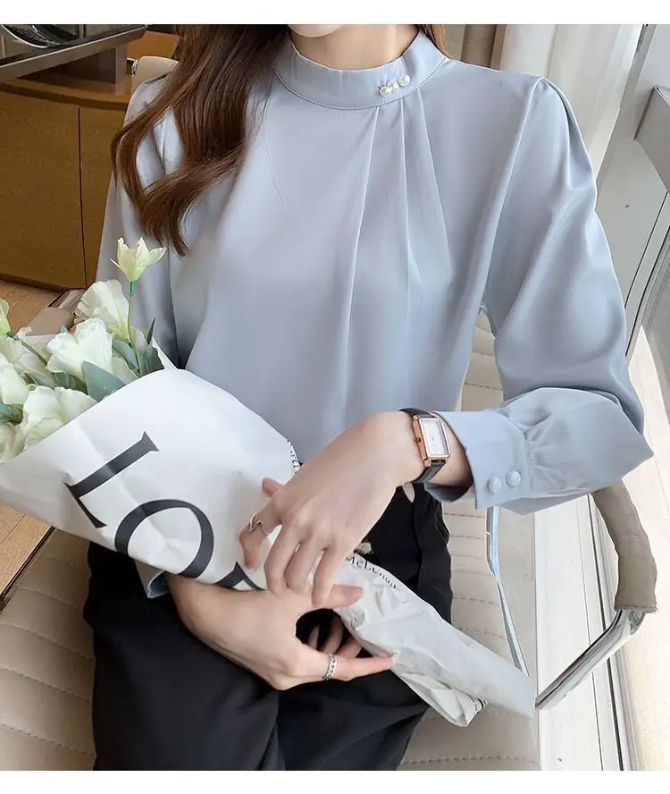White Fashionable Women's Shirt, Autumn 2026 New Style, Professional Chiffon Blouse, Stylish Loose Fit, Slimming Long-Sleeve Top — feature 16