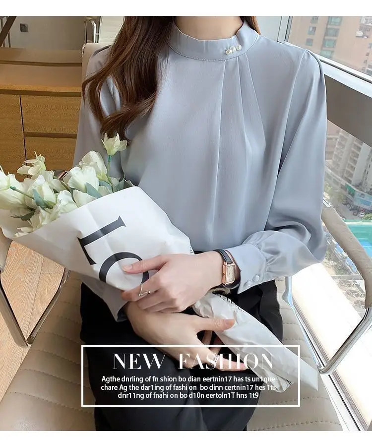 White Fashionable Women's Shirt, Autumn 2026 New Style, Professional Chiffon Blouse, Stylish Loose Fit, Slimming Long-Sleeve Top — feature 17