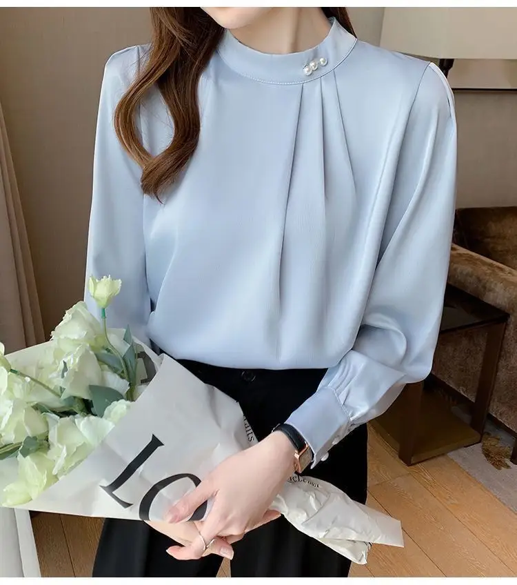 White Fashionable Women's Shirt, Autumn 2026 New Style, Professional Chiffon Blouse, Stylish Loose Fit, Slimming Long-Sleeve Top — feature 18