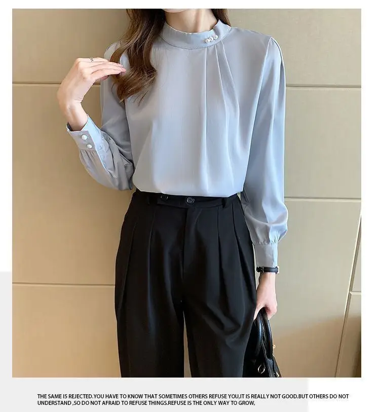 White Fashionable Women's Shirt, Autumn 2026 New Style, Professional Chiffon Blouse, Stylish Loose Fit, Slimming Long-Sleeve Top — feature 19