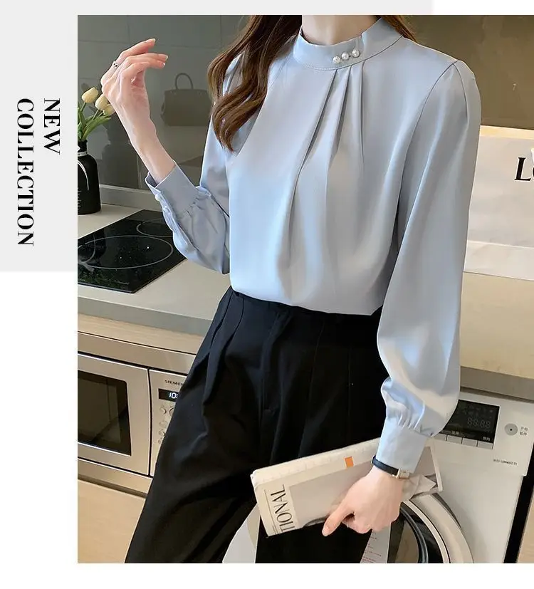 White Fashionable Women's Shirt, Autumn 2026 New Style, Professional Chiffon Blouse, Stylish Loose Fit, Slimming Long-Sleeve Top — feature 20