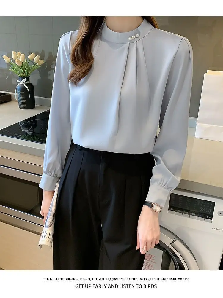White Fashionable Women's Shirt, Autumn 2026 New Style, Professional Chiffon Blouse, Stylish Loose Fit, Slimming Long-Sleeve Top — feature 21