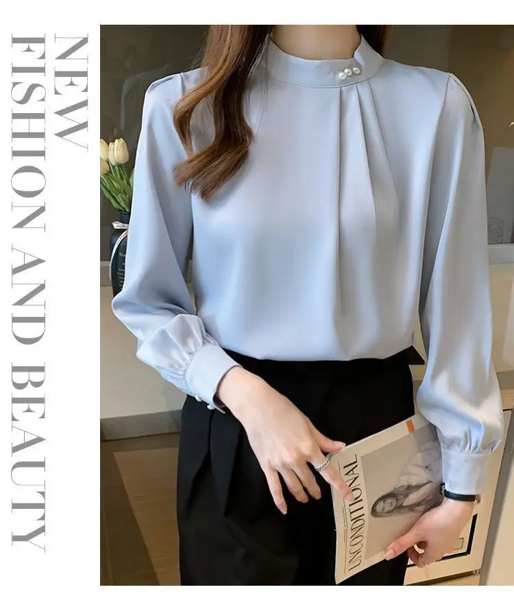 White Fashionable Women's Shirt, Autumn 2026 New Style, Professional Chiffon Blouse, Stylish Loose Fit, Slimming Long-Sleeve Top — feature 22