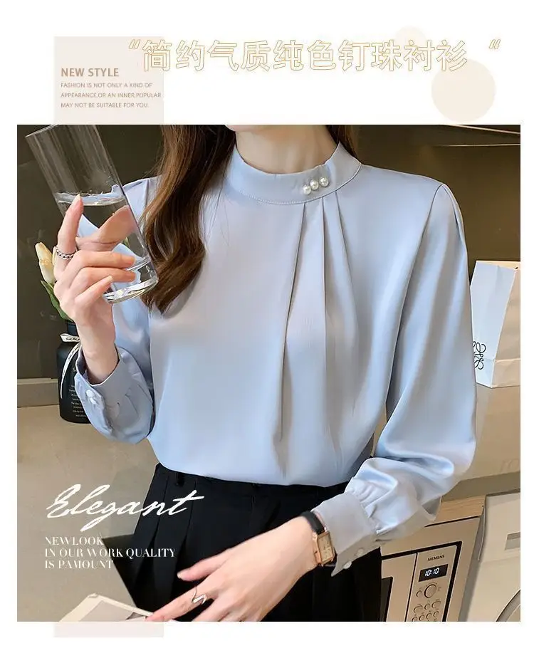 White Fashionable Women's Shirt, Autumn 2026 New Style, Professional Chiffon Blouse, Stylish Loose Fit, Slimming Long-Sleeve Top — feature 3