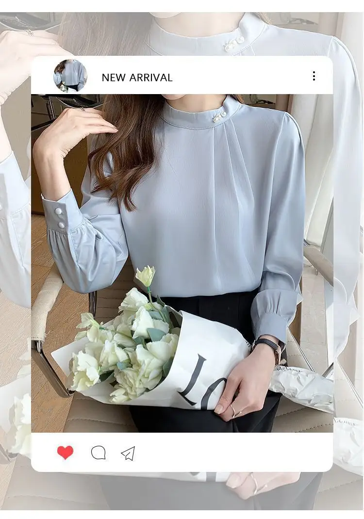 White Fashionable Women's Shirt, Autumn 2026 New Style, Professional Chiffon Blouse, Stylish Loose Fit, Slimming Long-Sleeve Top — feature 5