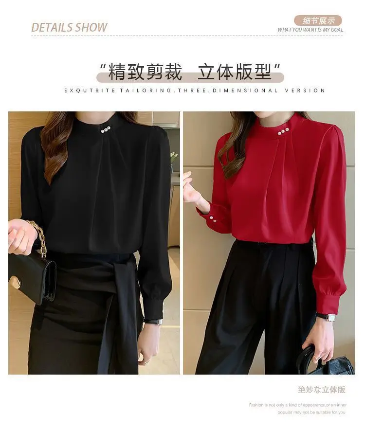 White Fashionable Women's Shirt, Autumn 2026 New Style, Professional Chiffon Blouse, Stylish Loose Fit, Slimming Long-Sleeve Top — feature 6