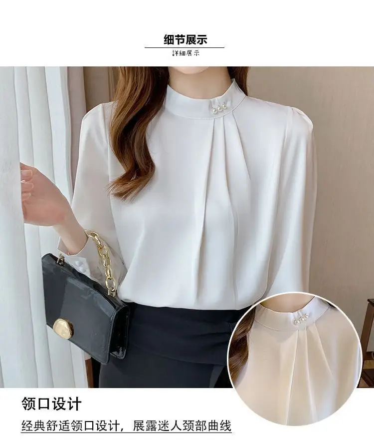 White Fashionable Women's Shirt, Autumn 2026 New Style, Professional Chiffon Blouse, Stylish Loose Fit, Slimming Long-Sleeve Top — feature 7