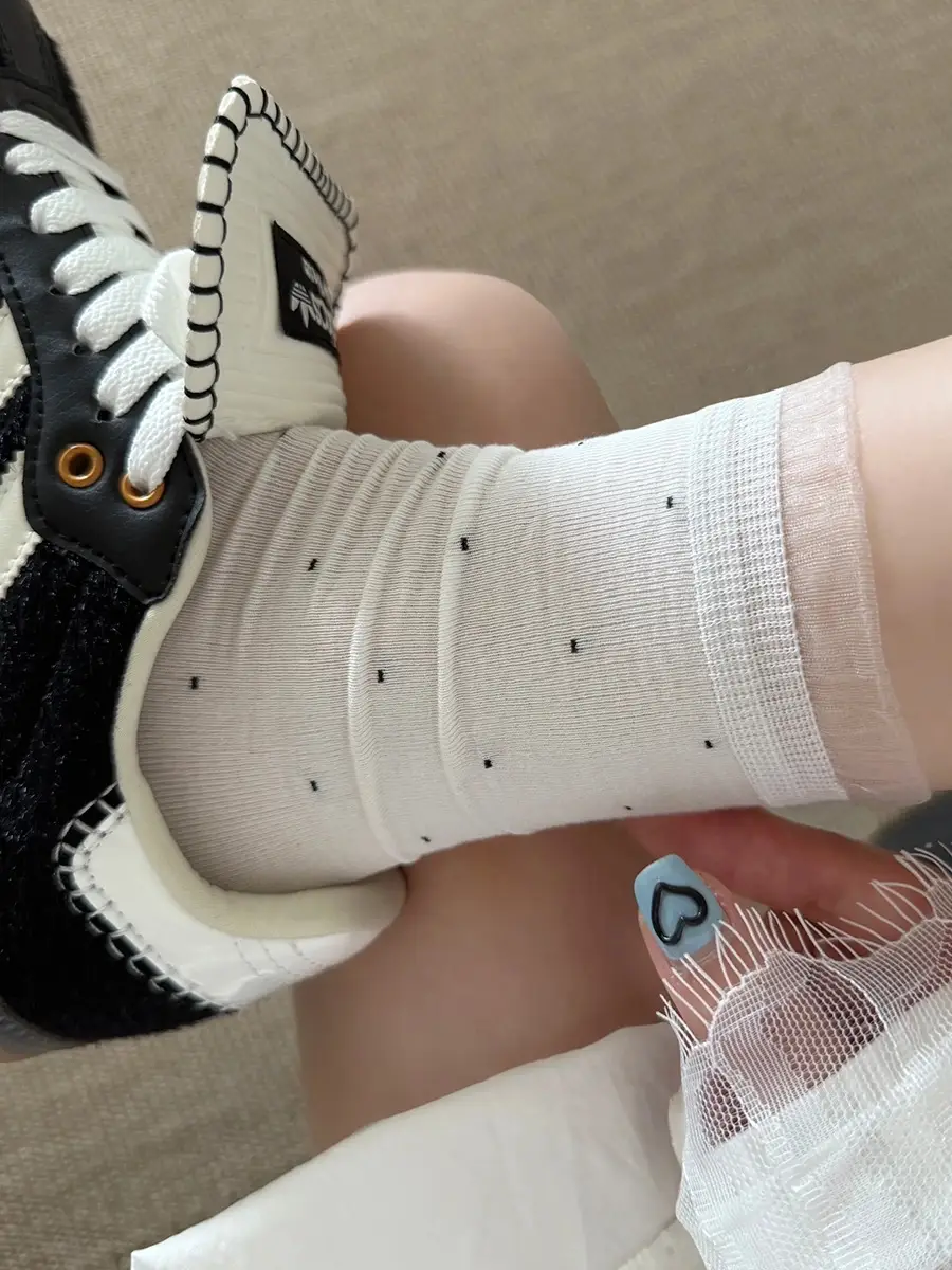 Cool and Elegant Style Miu-Style Small Polka Dot Lace Socks for Women, Mid-Calf, Spring and Summer Thin Pure Cotton Ballet-Style Slouch Socks — feature 11