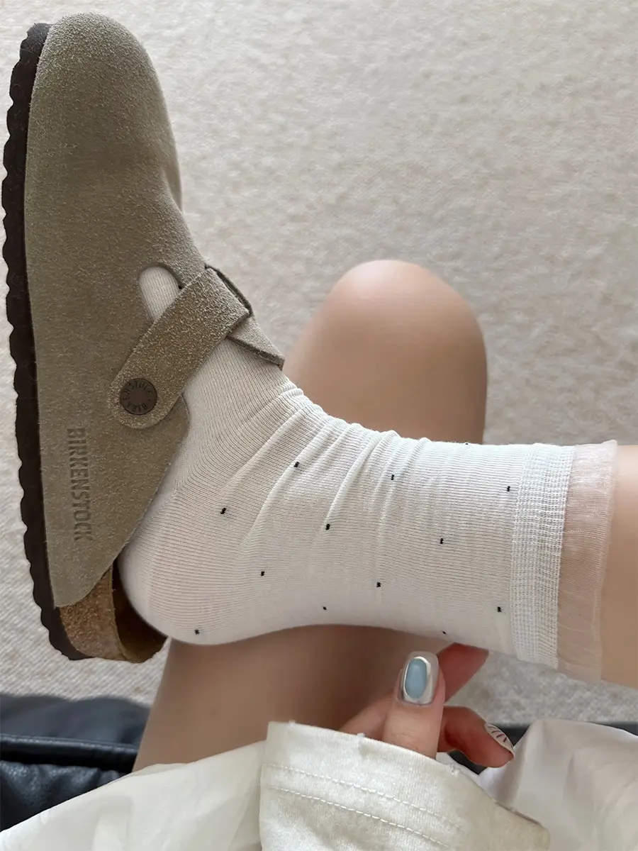 Cool and Elegant Style Miu-Style Small Polka Dot Lace Socks for Women, Mid-Calf, Spring and Summer Thin Pure Cotton Ballet-Style Slouch Socks — feature 14