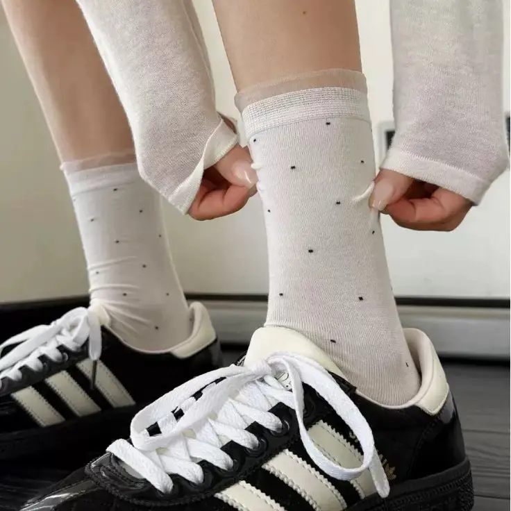 Cool and Elegant Style Miu-Style Small Polka Dot Lace Socks for Women, Mid-Calf, Spring and Summer Thin Pure Cotton Ballet-Style Slouch Socks — feature 4