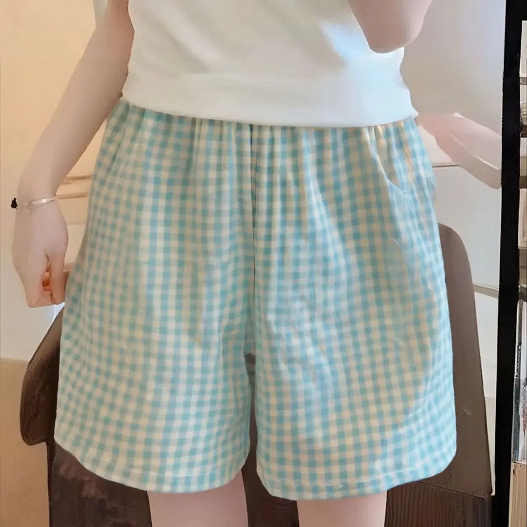 2026 New Large Size Thin Pajama Shorts Wide-Leg Slimming Plaid Summer Loose Casual Home Casual Pants for Women — feature 7