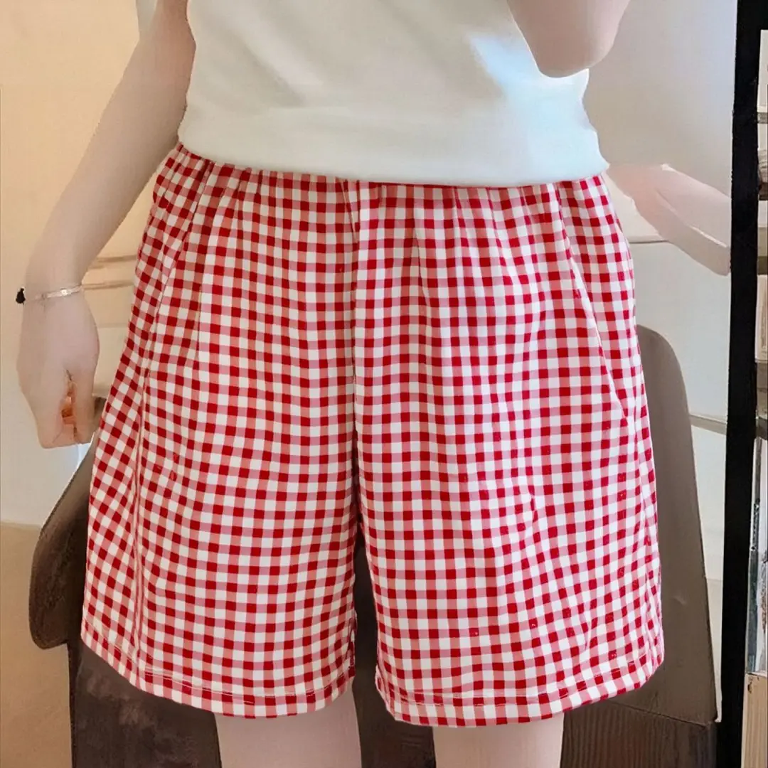 2026 New Large Size Thin Pajama Shorts Wide-Leg Slimming Plaid Summer Loose Casual Home Casual Pants for Women
