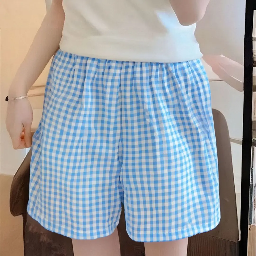 2026 New Large Size Thin Pajama Shorts Wide-Leg Slimming Plaid Summer Loose Casual Home Casual Pants for Women