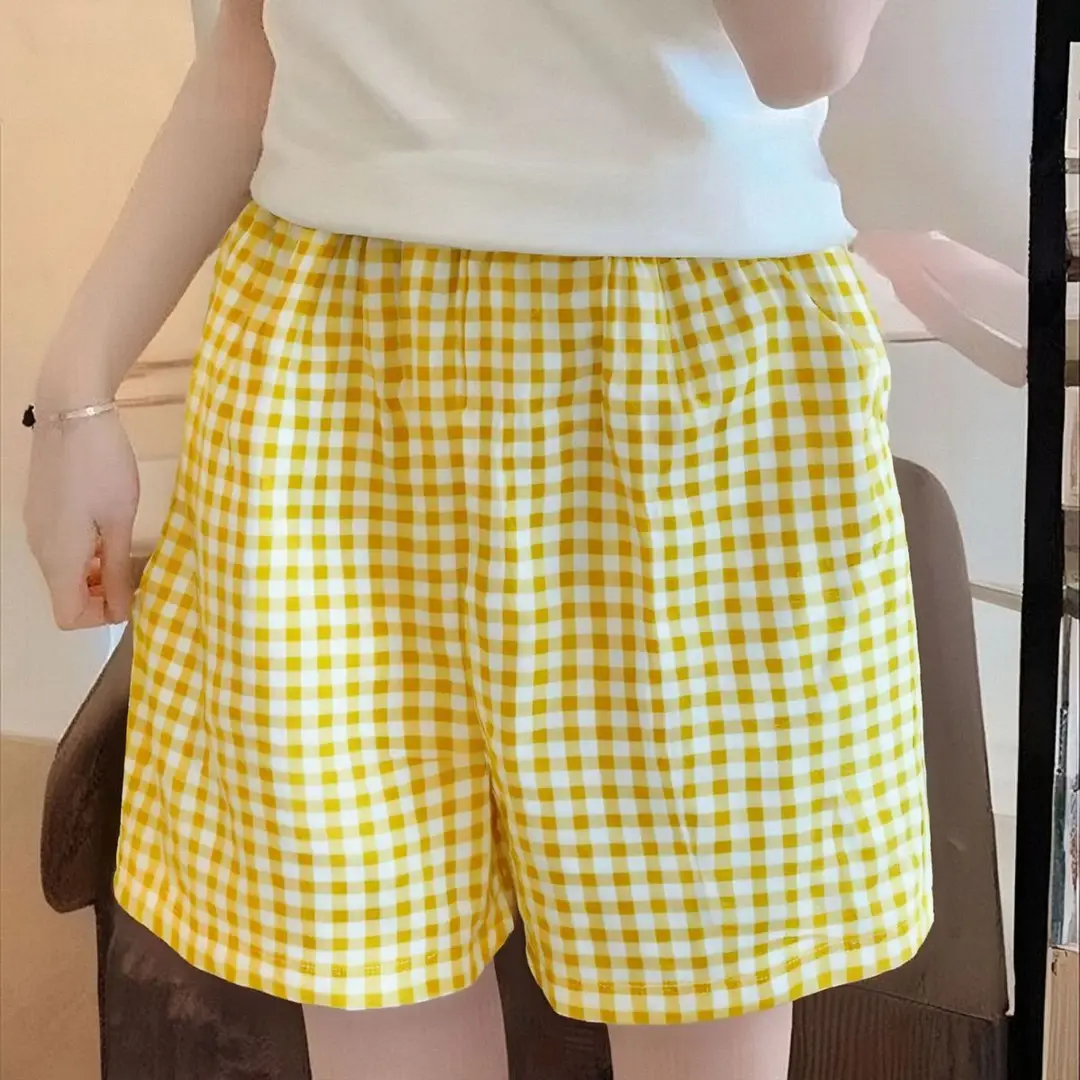2026 New Large Size Thin Pajama Shorts Wide-Leg Slimming Plaid Summer Loose Casual Home Casual Pants for Women