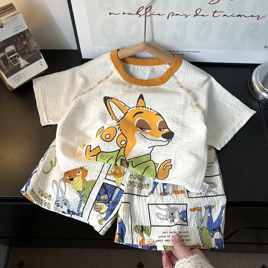 Boys' Stylish Cloud Cotton Home Clothes, Girls' Short-Sleeved Shorts, Thin Air-Conditioned Clothing, Kidsren's Summer Pajamas Set