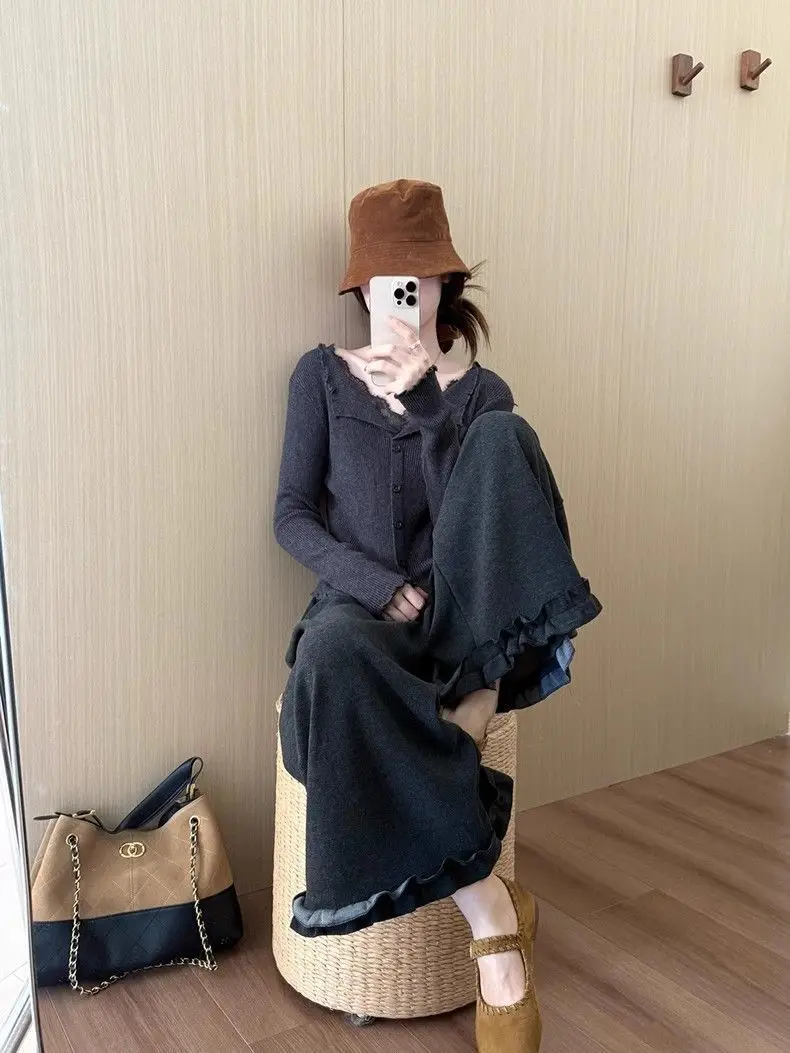 Sweater with Lace Patchwork, Faux Two-Piece Base Shirt, 2025 Autumn and Winter New Korean Style Cardigan, Casual and Stylish Top for Women — feature 12